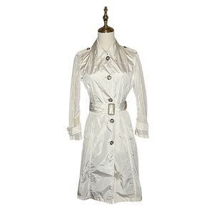Prada Ivory Long Sleeve Nylon Trench Coat Jacket Size 38 Nylon Belted Italy